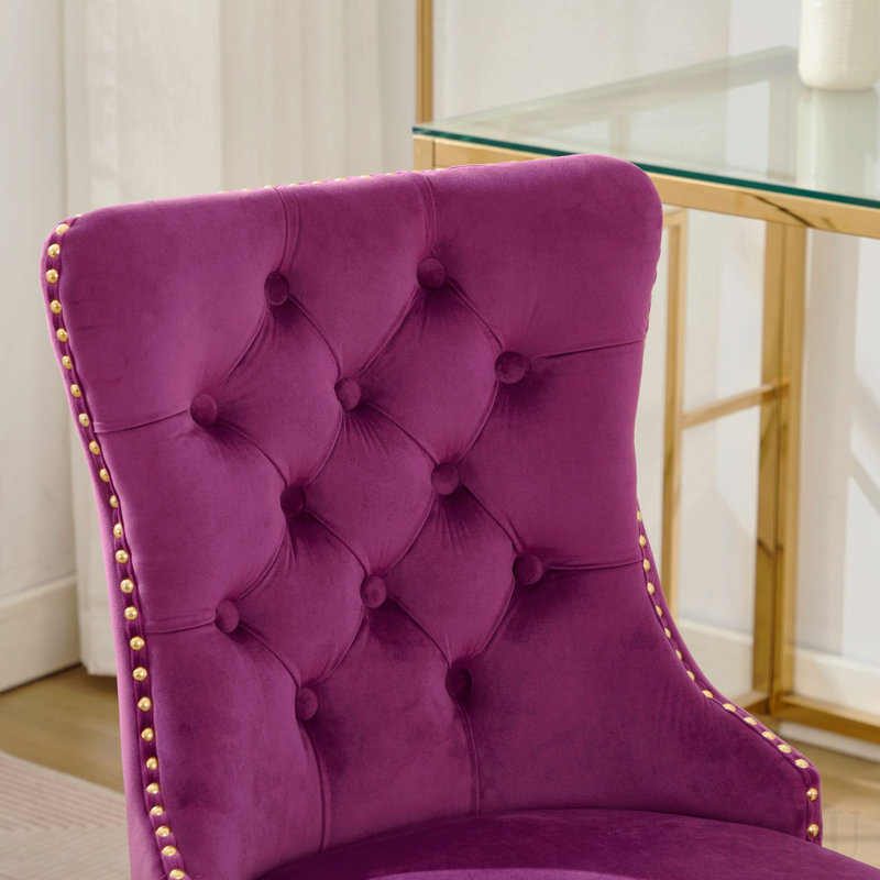 Fauteuil de bureau, fauteuil de bureau moderne capitonné en velours capitonné avec base en métal doré, chaise de bureau pivotante réglable (mauve)
