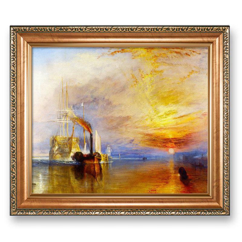 The Fighting Temeraire,1839 by J. M. W. Turner Sailboat Warship Painting Reproductions Framed Size:24.5x20.5 inches,Image Size:20x16 inches World Classic Reproductions For HomeDecor,Gold Frame