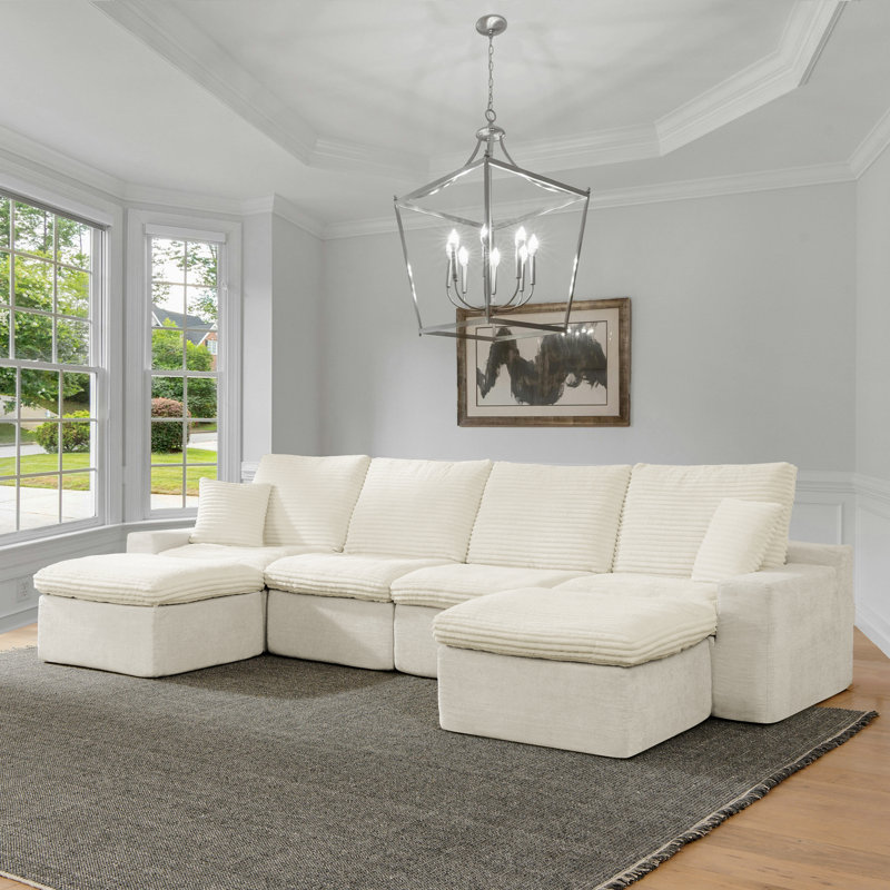 Katrein Boneless 142.00 W Modular U-Shaped Free Combination,Cloud Couch with Ottomans, Beige