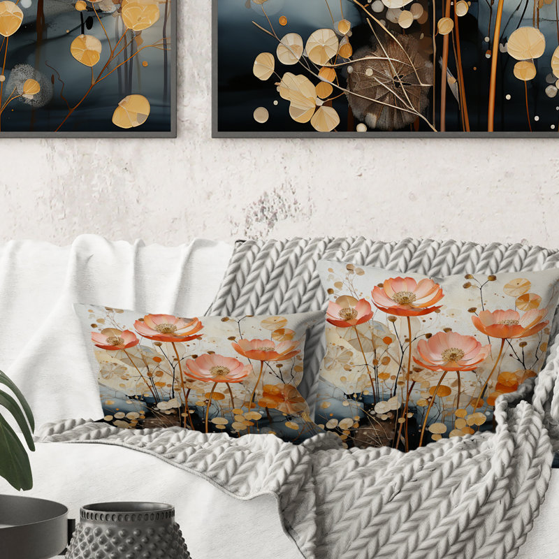 Peach Blossoming Abstractions II - Abstract Botanicals Printed Throw Pillow