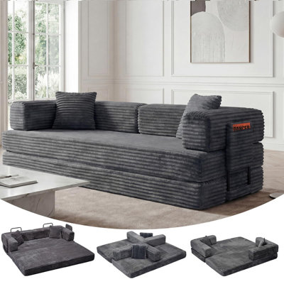 Canapé-lit 80,7 po en velours côtelé avec rangement, causeuse convertible pour petits espaces