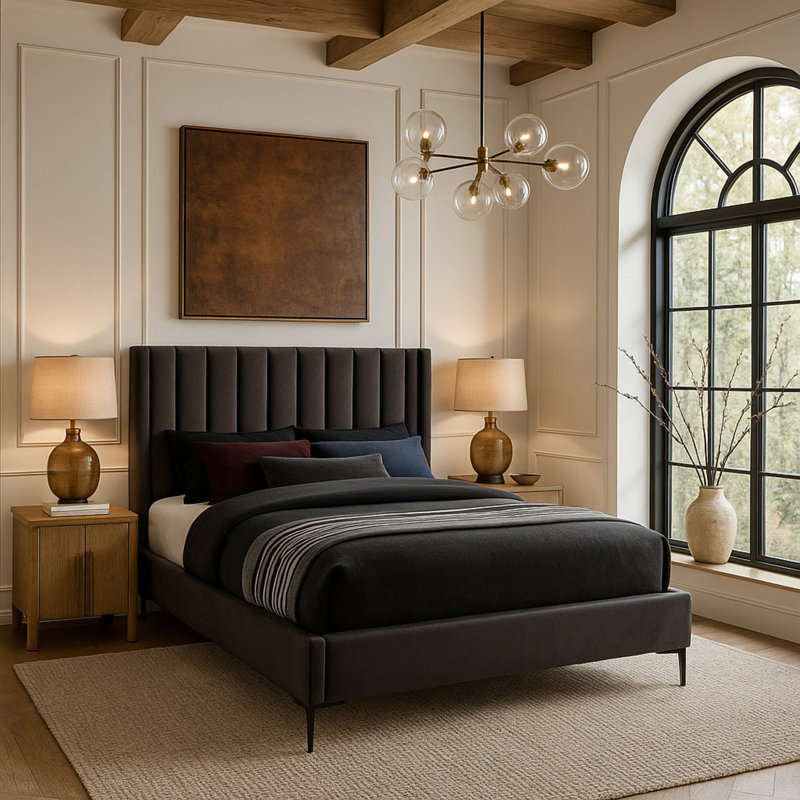 Nadia Velvet Bed, Grey Velvet, Queen