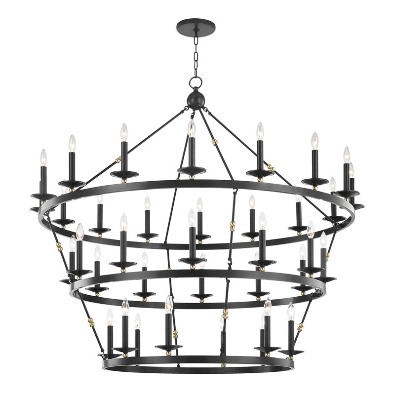 Lustre en roue de chariot à 36 lumières Allendale, Vieux bronze vieilli
