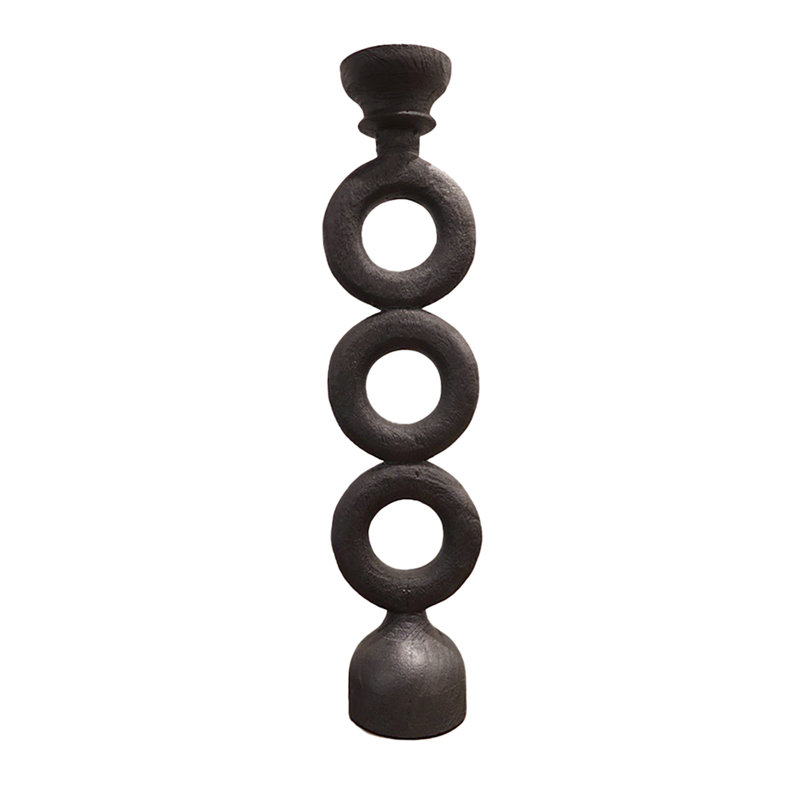 21'' Black Hardwood Modern Tabletop Candlestick