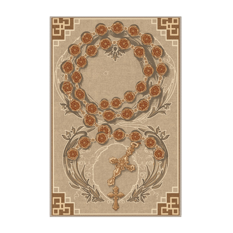 Tapis oriental classique Bates lavable à la machine en brun - reliure beige, 7 x 10