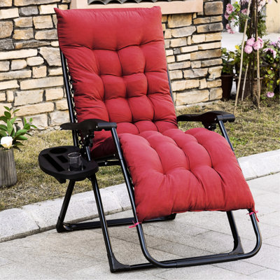 Chaise longue pliante inclinable avec coussin rembourré et commode latérale, zéro gravité, rouge, capacité de 264 lb, chaise rouge intérieure et extérieure et support