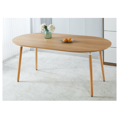 Table de salle à manger rectangulaire extensible avec plateau en MDF et pieds en métal, fini chêne