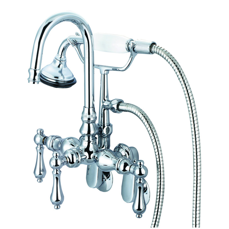 Stonington 3 Handle Wall Clawfoot Tub Faucet, Hand Polished, Richly Triple Plated Chrome Finish, Lever Handles