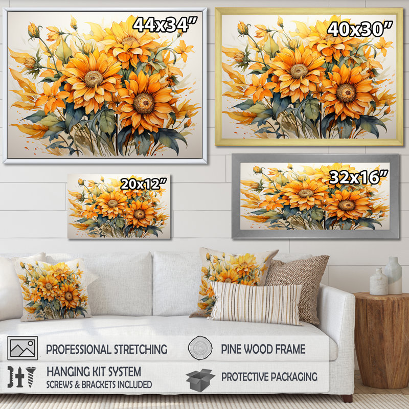 Tournesols, minimalisme, impression sur toile, Toile tendue, H 12 po x l 20 po