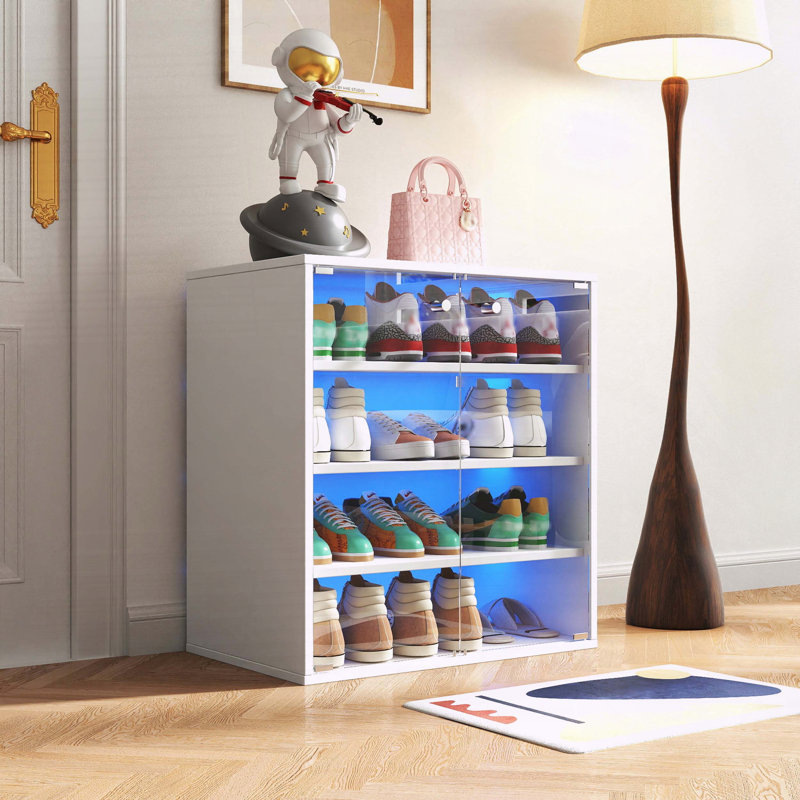 Boîte à chaussures avec lumière DEL RVB et porte en verre trempé