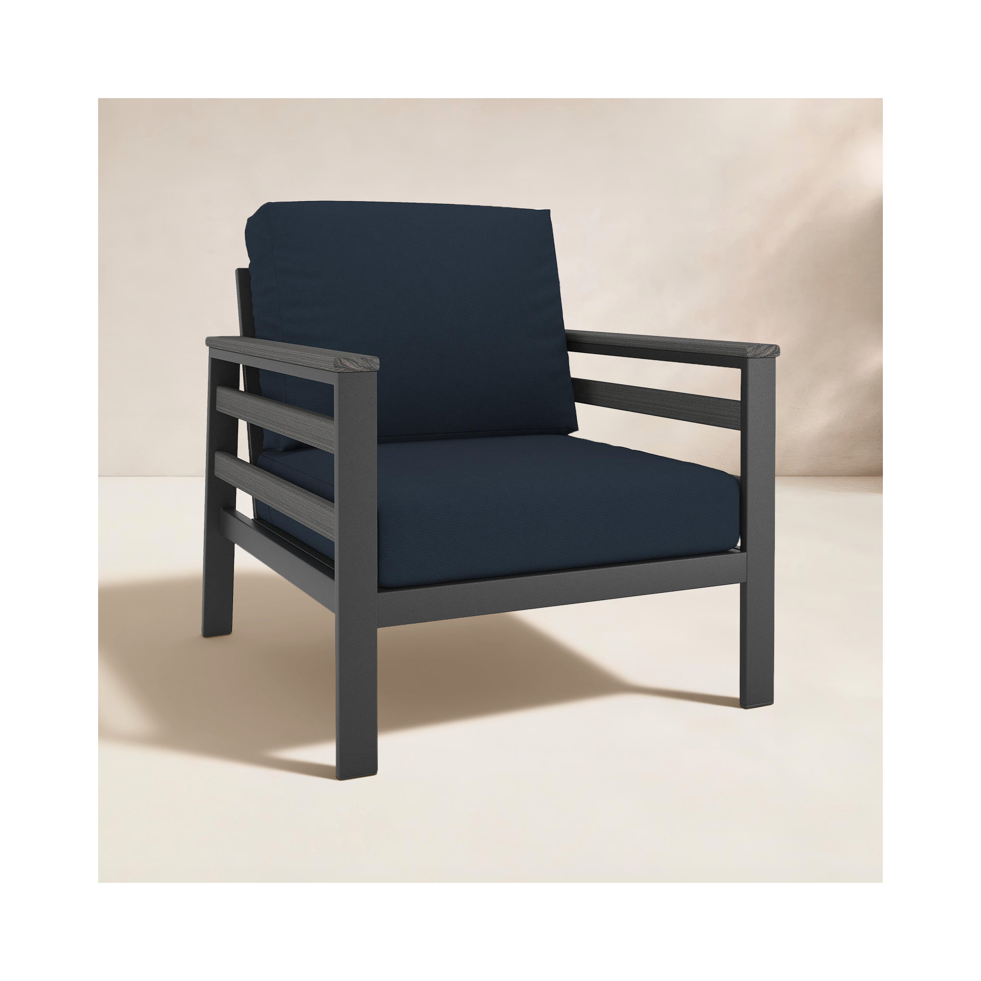 Townsend Patio Chair with Sunbrella® Cushions, Dark Gray, Canvas Navy Sunbrella® Canvas