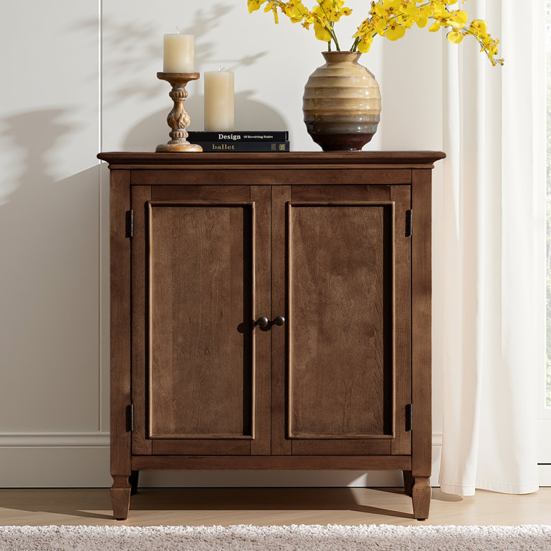 Fausta Transitional 32.75''W Solid Wood Cabinet with Simple Assembly, Walnut