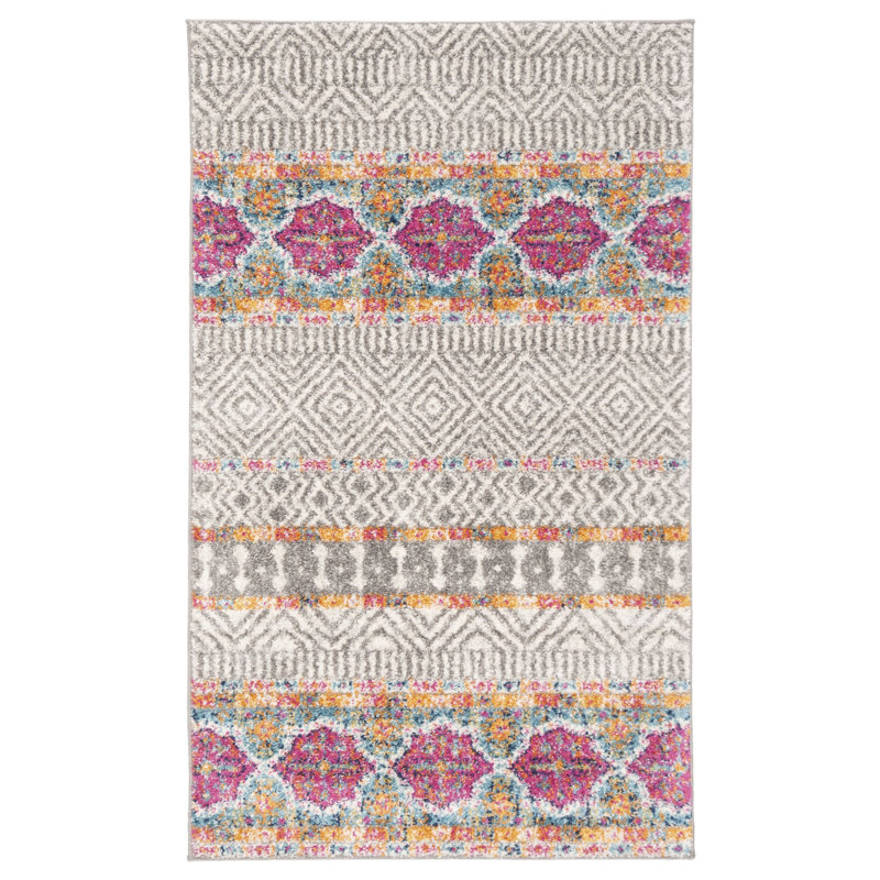 Tapis gris et ivoire à motif géométrique Christa, Rectangle 3 pi x 5 pi