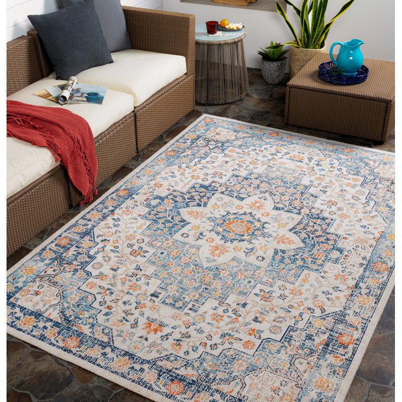 Ashraf Traditional Boho Dark Blue Area Rug, Rectangle 160 x 213cm