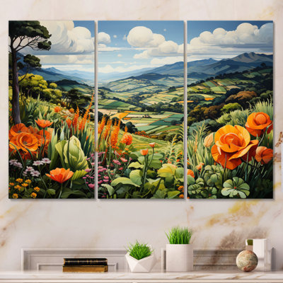 Paysage, paysage floral, montagnes, art mural sur toile, ensemble de 3 pièces - Da Lat Hills