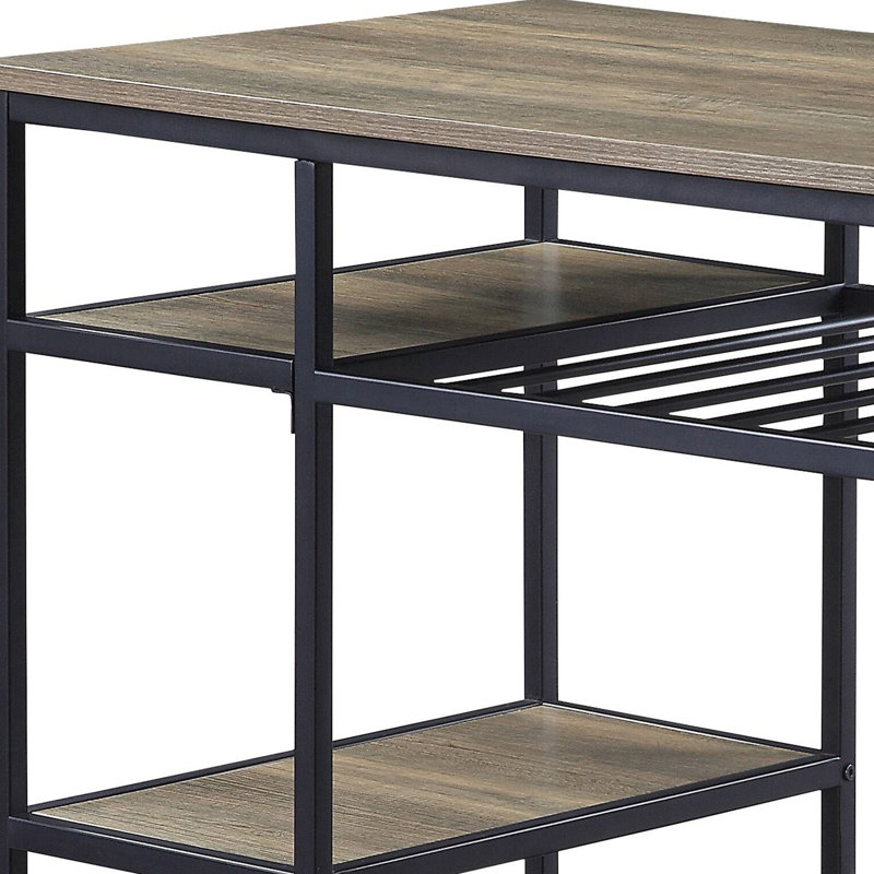 Rustic Oak And Black Kitchen Island With Robust Frame - Practical For Dining Room Use For Storage