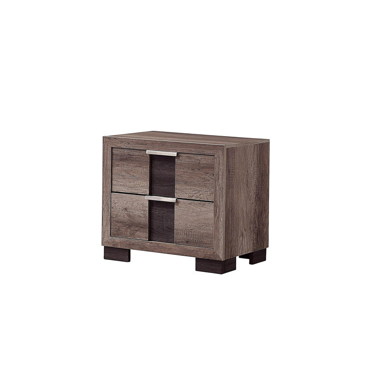 1 table de chevet au fini brun rétro avec 2 tiroirs et meubles en bois pour chambre à coucher, Brun