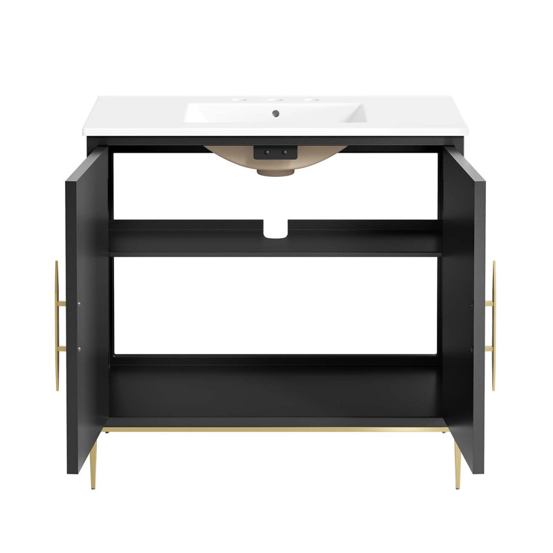 Awaken 36" White and Gold Freestanding Bathroom Vanity