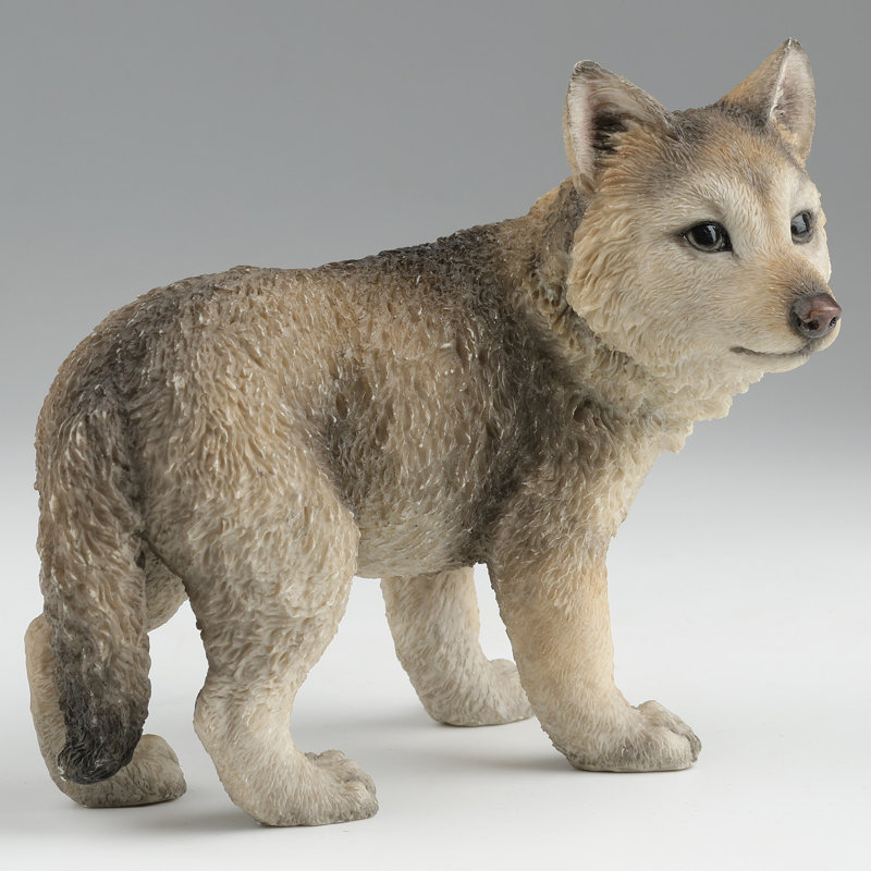 5,12 pouces L en forme de loup multicolore debout (gris) en résine