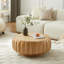 Table basse ronde de 80 cm (31,5 po) en bois massif naturel sculpté, idéale pour le salon.-134693158
