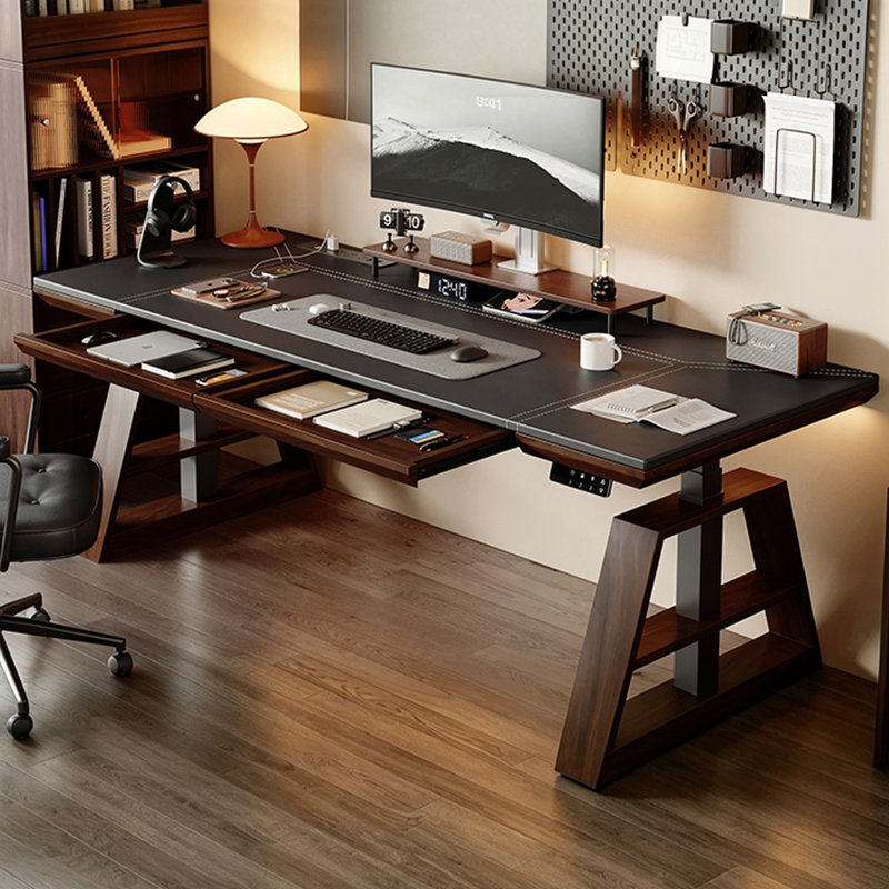 Picture color Rectangular Solid Wood with 2 drawers desk, Espresso, 25.59" H x 62.99" W x 27.56" D