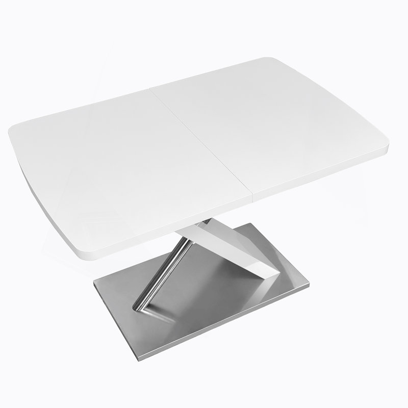 Table de salle à manger de 47,25 po à 63 po de style moderne blanc brillant pour 4 à 6 personnes, table de salle à manger extensible avec base en métal croisée et tubes en acier inoxydable