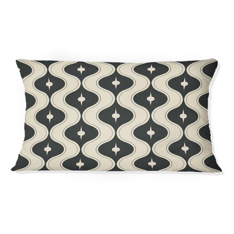 Coussin lombaire Mid-Century noir beige et quadrilobe Elegance I