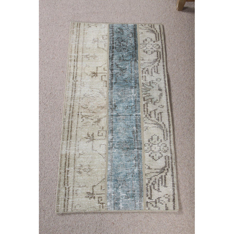 Tapis turc rétro de style Oushak en laine beige pour rehausser l'esthétique du salon