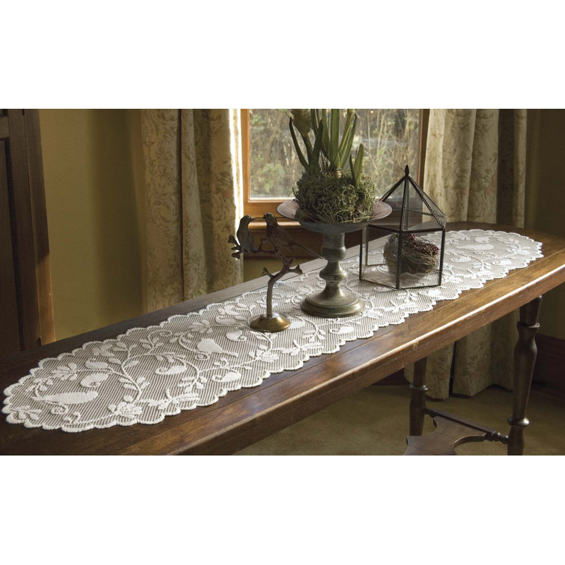 Chorleywood Floral Oval Table Runner, 36" L x 14" W, White