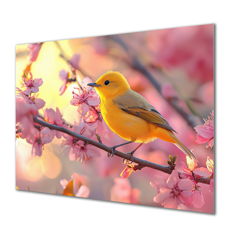Songbird In Melody Spring Tree I - oiseau, décoration murale en métal, reproduction d'art moderne en métal, H 12 po x l 20 po