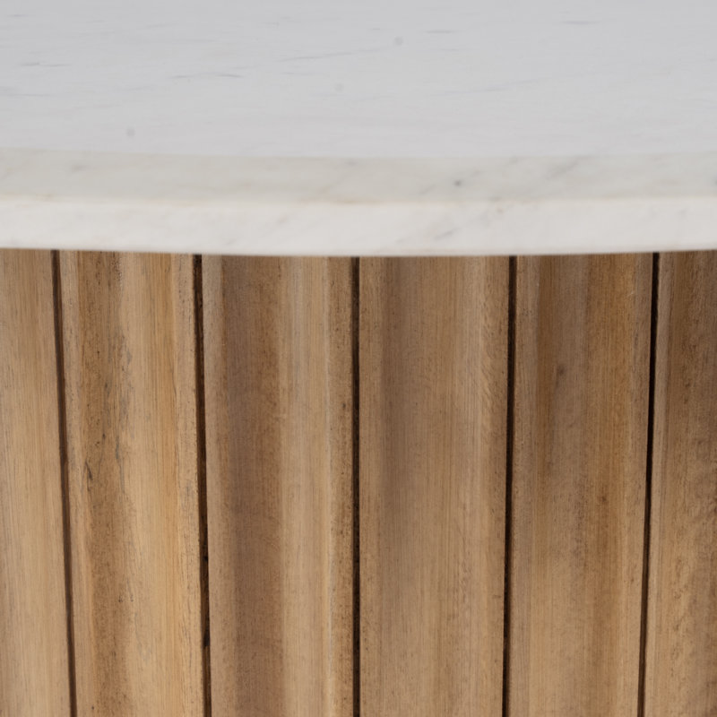 Saig 22 in. W Round Marble and Wood Side Table