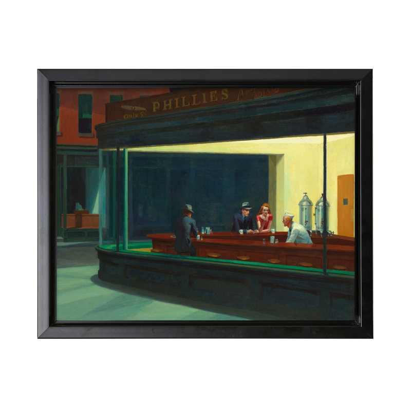Edward Hopper - Nighthawks, Black Framed, Canvas, 11"H x 14"W