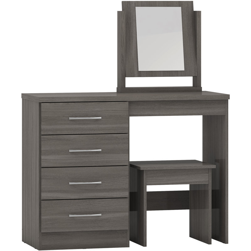 Cascio Dressing Table Set with Mirror, Black Wood Grain