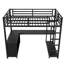 Lit mezzanine en métal Villa avec bureau en L, garde-robe et tablettes-122581910