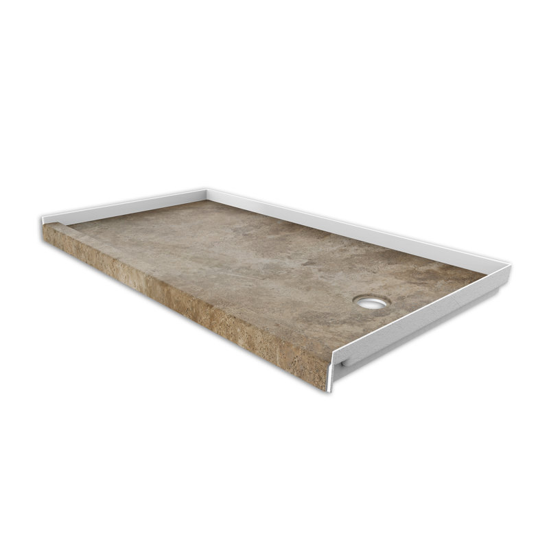 FlexStone® 60"W x 32"D Alcove Shower Base with Right Drain in Mocha Travertine, Mocha Travertine