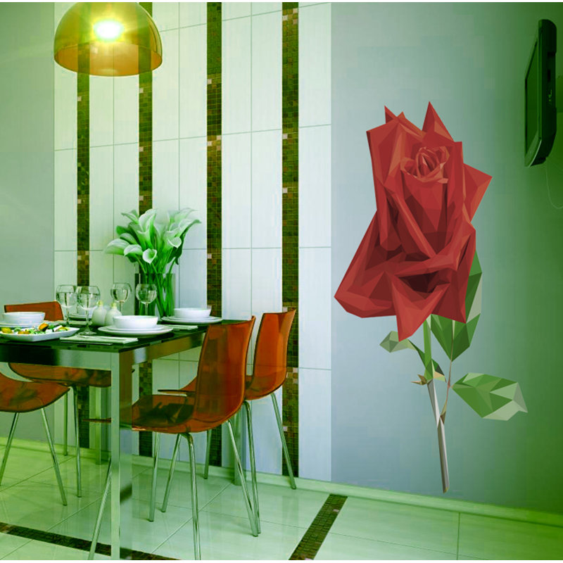 Décalcomanie murale rose polygonale, H 33 po x l 39 po