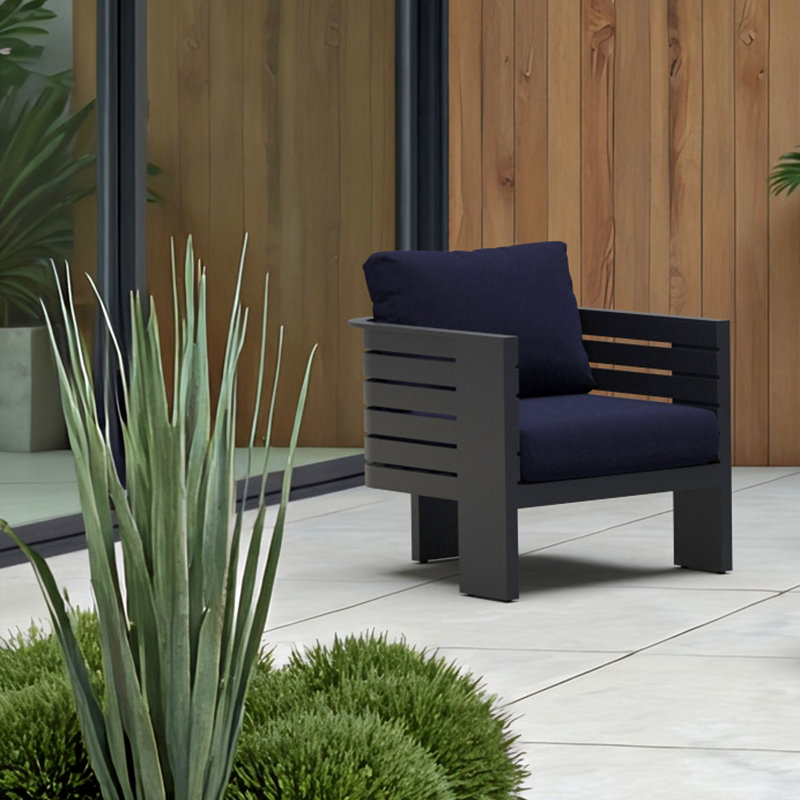 Ari 2 Piece Sunbrella Outdoor Patio Club Chairs - Navy Blue, Navy Blue