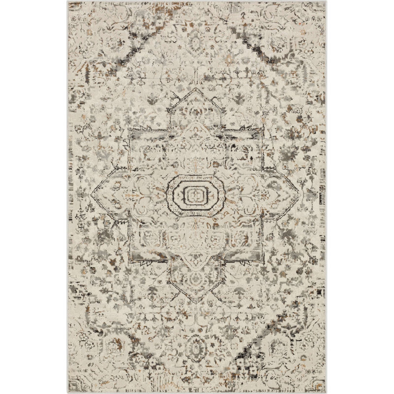 Castor Cream Ornamental Medallion Area Rug, Rectangle 5'3" x 8'