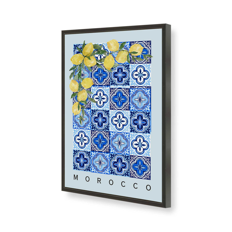 Impression sur carrelage marocain et citron, H 21 po x l 17 po, Noir satiné