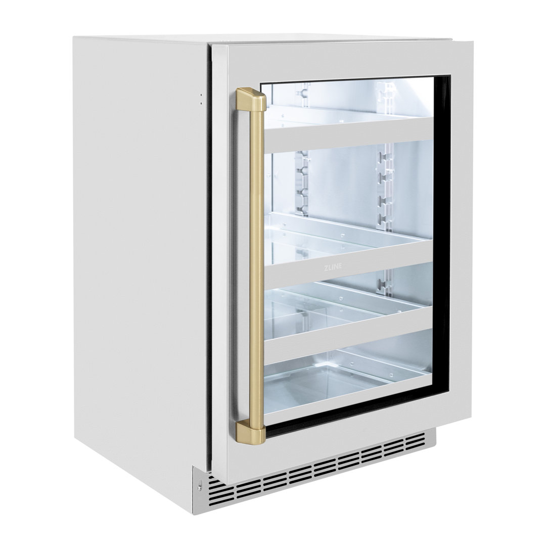 ZLINE 24 In. Touchstone Beverage Fridge with Stainless Steel Glass Door and Champagne Bronze Handle ZLINE