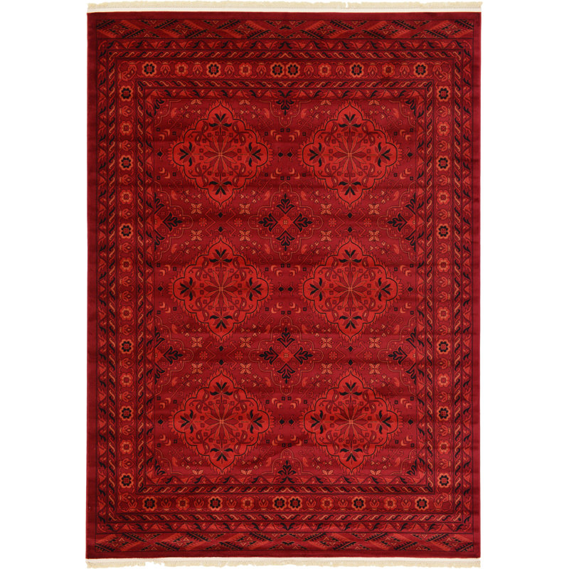 Tapis oriental rouge profond Amro, Rectangle 7 pi 10 po x 11 pi