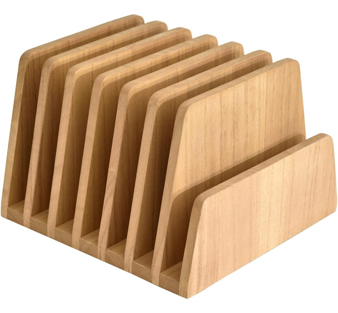 7-Slot Wooden Desk File Sorter & Document Organizer For Home Office