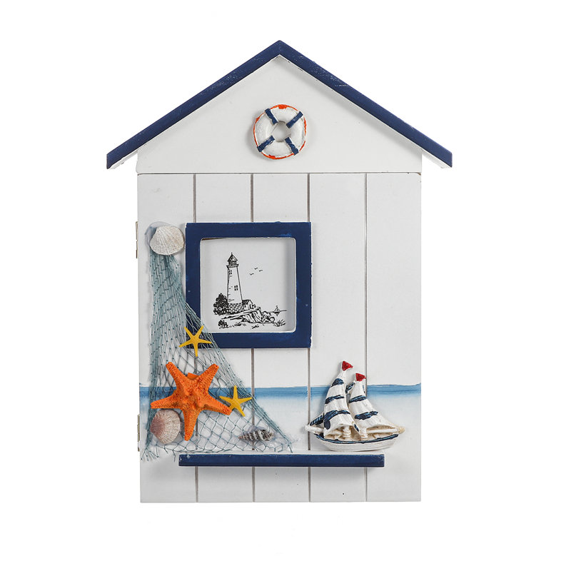 Mediterranean Wood Wall Organizer with Key Hooks