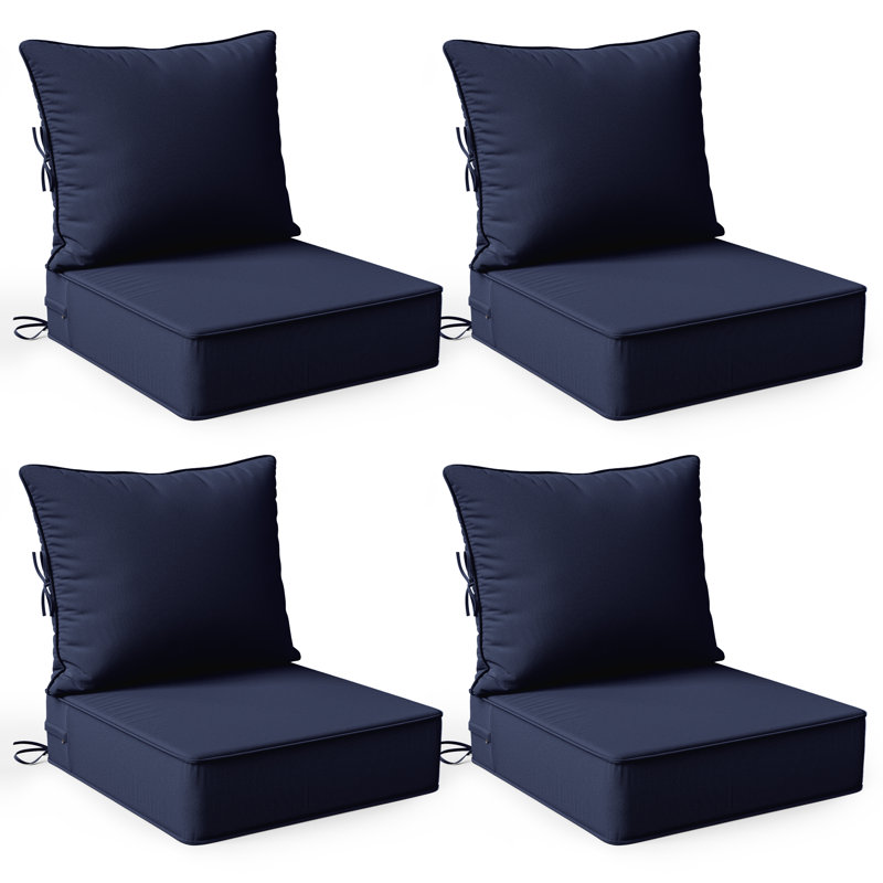 24"W X 24"D Outdoor Deep Seating Cushions 6.5” Indoor/Outdoor Seat And Back Cushion, Cushions Only, Navy Blue, Set of 4