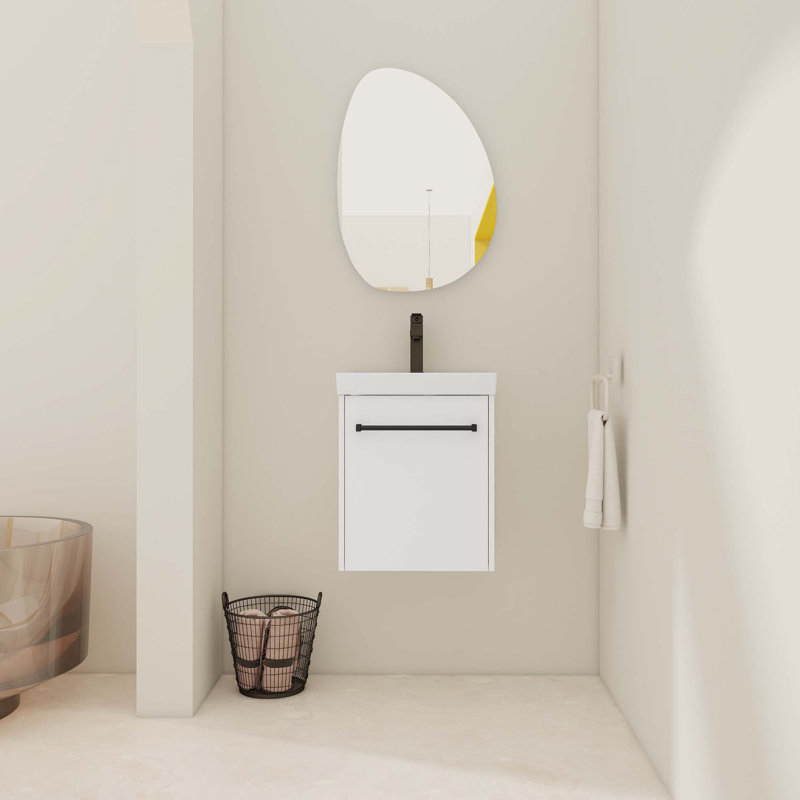 Meuble-lavabo flottant mural 18 po avec lavabo en céramique et porte d'armoire à fermeture en douceur, pour petite salle de bain