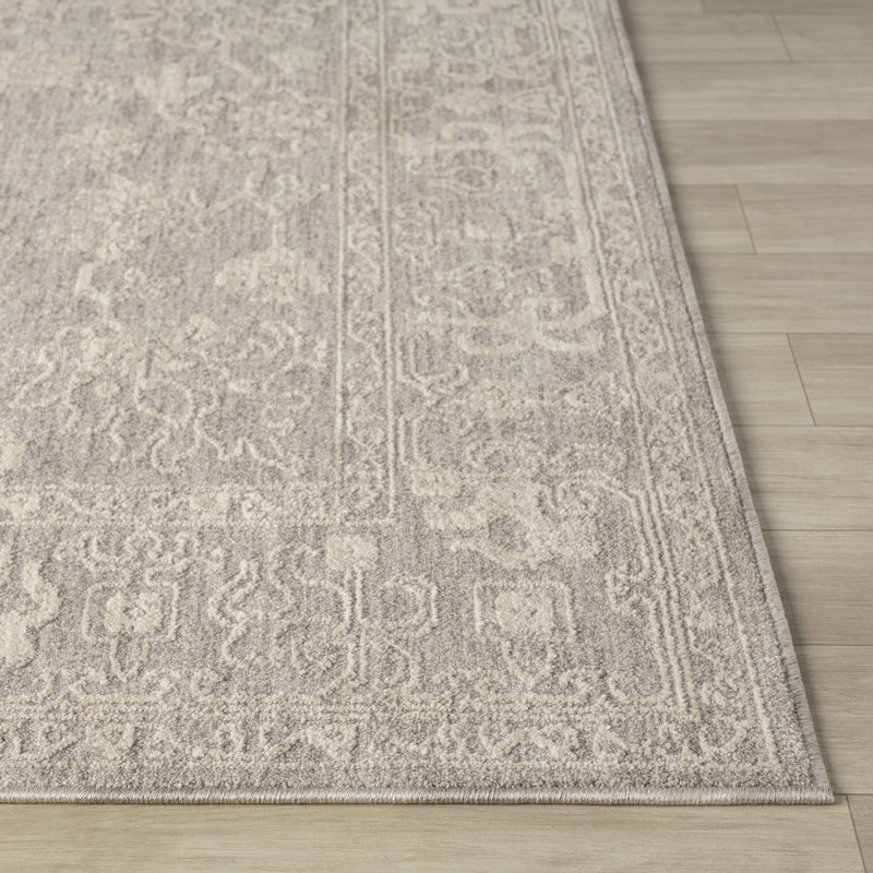 Mulay Floral Farmhouse High-Low/Carved Polyester Area Rug, Rectangle 7'9" x 10', Silver