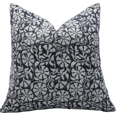 Housse de coussin à imprimé floral, housse de coussin bohémienne 14 po x 14 po, coussin décoratif fait à la main de couleur noire
