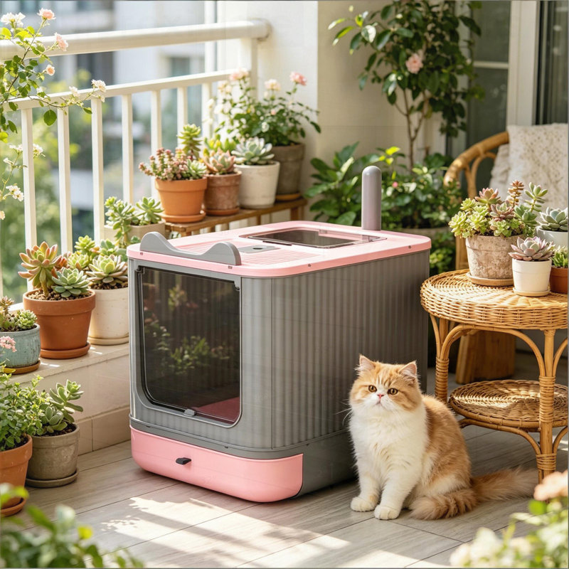 Bac à litière fermé pour chat avec plateau coulissant, facile à nettoyer et contrôle des odeurs pour les petits et moyens chats