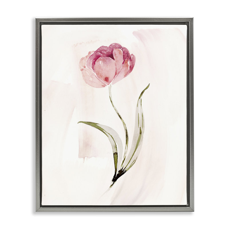 Cadre fleuri rose avec feuilles, design par Kristen Brockmon, Cadre flottant gris lustré, H 21 po x l 17 po