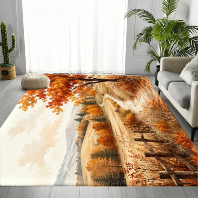 Tapis paysage d'automne feuillage, motif imprimé d'automne, tapis antidérapant lavable à la machine, décoration intérieure artistique pour le salon, la chambre à coucher, la salle à manger, le couloir, le bureau